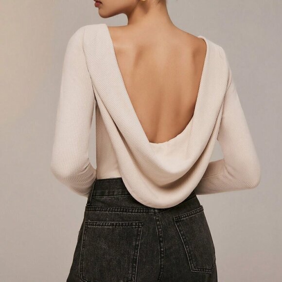Apricot Sexy Women's Backless Long Sleeve Bodysuit - Picture 4 of 6